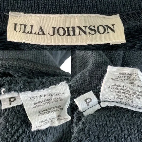 Ulla Johnson Ava Pullover Sweatshirt P US/0 XS Onyx Puff Shoulder